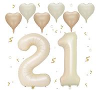 VUCDXOP Ballon Anniversaire 12/21 Ans Couleur Crème, 101 CM Chiffre 21, Happy Birthday Decoration, Décoration Numéro pour 12/21 - Vole à l'Hélium