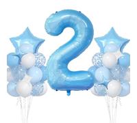 VUCDXOP Ballon Anniversaire 2 Ans Bleu, 11pcs Ensemble Ballon d'anniversaire avec Grand Foil Ballon numéro 2, 101cm Ballons de Baudruche, Ballon 2 an Deco Birthday Vole Grâce à l'Hèlium