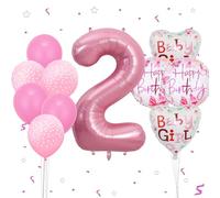 VUCDXOP Ballon Anniversaire 2 Ans Couleur Rose, 11pcs Ensemble Ballon d'anniversaire avec Grand Foil Ballon numéro 2, 101cm Ballons de Baudruche, Ballon 2 an Deco Birthday Vole Grâce à l'Hèlium