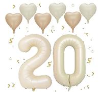 VUCDXOP Ballon Anniversaire 20 Ans Couleur crème, 101 CM Ballon Chiffre 20, Happy Birthday Decoration Ballons 20 Anniversaire Ballon, Décoration Ballon Numéro pour 20 - Vole à l'Hélium