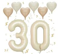 VUCDXOP Ballon Anniversaire 30 Ans Couleur Crème, 101 CM Chiffre 30, Happy Birthday Decoration 30 Ans, Décoration Numéro - Vole à l'Hélium