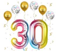 VUCDXOP Ballon Anniversaire 30 Ans Dégradé Rainbow, 101 CM Chiffre 30, Happy Birthday Decoration 30 Ans, Décoration Numéro - Vole à l'Hélium