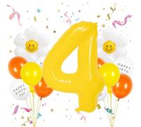 VUCDXOP Ballon Anniversaire 4 Ans Jaune, 17pcs Ensemble Ballon d'anniversaire avec Grand Foil Ballon numéro 4, 101cm Ballons de Baudruche, Ballon 4 an Deco Birthday Vole Grâce à l'Hèlium