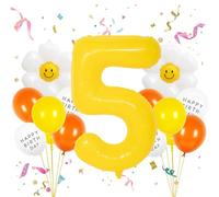 VUCDXOP Ballon Anniversaire 5 Ans Jaune, 17pcs Ensemble Ballon d'anniversaire avec Grand Foil Ballon numéro 5, 101cm Ballons de Baudruche, Ballon 5 an Deco Birthday Vole Grâce à l'Hèlium