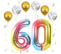 VUCDXOP Ballon Anniversaire 60 Ans Dégradé Rainbow, 101 CM Chiffre 60, Happy Birthday Decoration 60 Ans, Décoration Numéro - Vole à l'Hélium