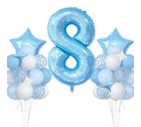 VUCDXOP Ballon Anniversaire 8 Ans Bleu, 11pcs Ensemble Ballon d'anniversaire avec Grand Foil Ballon numéro 8, 101cm Ballons de Baudruche, Ballon 8 an Deco Birthday Vole Grâce à l'Hèlium