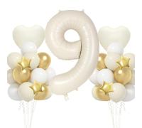 VUCDXOP Ballon Anniversaire 9 Ans Couleur crème, 17pcs Ensemble Ballon d'anniversaire avec Grand Foil Ballon numéro 9, 101cm Ballons de Baudruche, Ballon 9 an Deco Birthday Vole Grâce à l'Hèlium