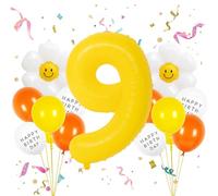 VUCDXOP Ballon Anniversaire 9 Ans Jaune, 17pcs Ensemble Ballon d'anniversaire avec Grand Foil Ballon numéro 9, 101cm Ballons de Baudruche, Ballon 9 an Deco Birthday Vole Grâce à l'Hèlium