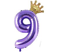 VUCDXOP Ballon Chiffre 40 Pouces Numéro 9 - Gonflable Anniversaire avec Couronne en Violet pour Décoration de Mariage, Hélium