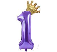 VUCDXOP Ballon Chiffre Numéro 1, 40 pouces Ballon Gonflable Anniversaire avec Couronne Violet, Hélium, Décoration de Mariage