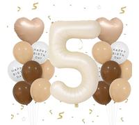 VUCDXOP Ensemble Anniversaire 5 Ans Couleur Crème - 17pcs Avec Grand Ballon Foil Numéro 5, 101cm Ballons de Baudruche - Décoration Birthday Vole Grâce à l'Hélium