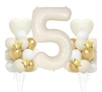 VUCDXOP Ensemble Anniversaire 5 Ans Couleur Crème - 17pcs Avec Grand Ballon Foil Numéro 5, 101cm Ballons de Baudruche - Décoration Birthday Vole Grâce à l'Hélium