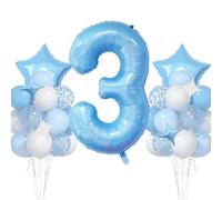 VUCDXOP Ensemble Ballon Anniversaire 3 Ans Bleu - 11pcs Avec Grand Foil Numéro 3, 101cm Baudruche - Deco Birthday Vole Grâce à l'Hèlium