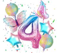 VUCDXOP Ensemble Ballon Anniversaire 4 Ans Gradient d'Étoiles - 7pcs avec Grand Foil Numéro 4, 40" Baudruche - Deco Birthday Vole Grâce à l'Hèlium