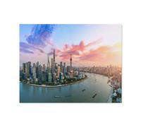 Vue aérienne de la Skyline de Shanghai à la lumière du Soir，Puzzle en Bois 1000 Pieces Adultes Enfants Classique Jeu Cadeau（75x50cm）-N65