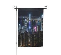 Vue aérienne de nuit de Hong Kong Impression de jardin toutes saisons Drapeau extérieur Décoration de cour pour patios Drapeaux