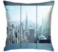 Vue Aérienne D'une Grande Ville Moderne Bondée Depuis Les Immeubles De Bureaux, Thème De La Vie Urbaine, Housse De Coussin De Décoration Pour La Maison, 18x18 Pouces