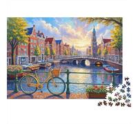 Vue canaux Amsterdam Puzzle 1000 Pièces Adulte avec Assemblage Fluide, Puzzle d'art Jeu De Patience pour Un Passe-Temps pour Adulte, Étoile du Cadeau De Noël 52x38cm/1000pcs
