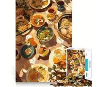 Vue de Dessus d'une Table avec de la Nourriture pour Adultes Puzzle de 1000 pièces Jeu de réflexion Attente et Calme Pièce de Collection Artistique de qualité (38x26cm)