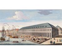 Vue de l'échange et des entrepôts à Saint-Pétersbourg Russie. Après une œuvre du XVIIIe siècle par un artiste non identifié. Affiche imprimée par Ken Welsh (20 x 11)