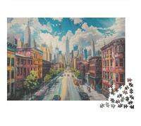 Vue de Rue en Ville Puzzles 1000 Pièces pour Adultes, Un Jeu De Dexérité Très Difficile Puzzle Éducatif Et Stimulant l'art De La Décoration Moderne 52x38cm/1000pcs