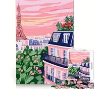 Vue des toits de Paris avec la Tour Eiffel Puzzle de 1000 pièces pour Adultes Jeu de réflexion et de détente Bordure serrée Cadeau du Père Noël (38x26cm)