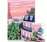 Vue des toits de Paris avec la Tour Eiffel Puzzle de 1000 pièces pour Adultes Jeu de réflexion et de détente Bordure serrée Cadeau du Père Noël (38x26cm)