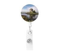 Vue du château de Dunguaire - Enrouleurs de badge rétractables avec clip de ceinture - Porte-nom en plastique léger - Porte-nom amusant pour le travail, les infirmières