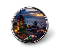 Vue du coucher de soleil à Puerto Vallarta, Mexique, Notre-Dame de Guadalupe (2) badges ronds, broches à boutons personnalisées, épingles à revers pour décoration de vêtements