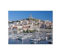 Vue du Vieux Port et de Notre-Dame de la Garde，Puzzles 1000 Pièces pour Adultes Enfants, Puzzles en Papier, Jeux Éducatifs, Défi Cérébral Puzzles en Papier pour Adolescents（38x26cm）-AO17