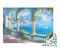 Vue d'une Villa côtière Puzzle Baie Bleue 1000 Éléments Papier pour Adultes Résistant À La Déchirure Anti-Stress Loisir Créatif Cadeau D’Anniversaire Haute Qualité 38x26cm/1000pcs