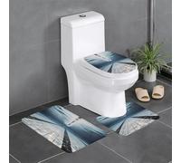 Vue en Perspective d'une Piscine sous-Marine, Sol Carrelé Bleu Tapis De Bain 3 Pièces Durable Tapis WC Lavable Carpettes De Toilette pour Maison Chambre À Coucher Douche