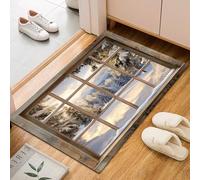 Vue Hivernale depuis une Fenêtre Tapis Salon 60x90cm Tapis Chambre Lavable en Machine CarpetScène de Jungle Enneigée Grande Moderne Doux Antidérapant pour Salle à Manger, Cuisine, Chambre à Coucher