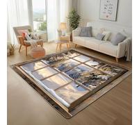 Vue Hivernale Depuis Une Fenêtre Tapis Salon Moderne 120x170cm Tapis Antidérapant à Poil Ras, Scène de Jungle Enneigée Rug Ne Perde Pas de Peluches, Facile à Entretenir Moquette Chambre