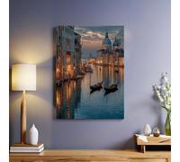 Vue Nocturne de La Ville Image sur Toile Grand Canal de VeniseTableau Décoratif Imprimé avec Cadre 40 x 30 cm Art Wall Peinture Photo Affiche Image pour Garçons Filles Chambre Dortoir