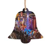 Vue nocturne de Las Vegas - Ornements de Noël en bois fabriqués à la main - Décoration suspendue double face imprimée pour arbre à la maison cadeaux. 2 pièces