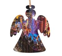 Vue nocturne de Las Vegas - Ornements de Noël en bois fabriqués à la main - Décoration suspendue double face imprimée pour arbre à la maison cadeaux. 2 pièces