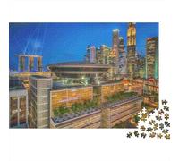 Vue Nocturne de Singapour Puzzle 1000 Pièces Papier pour Adultes Architecture Urbaine Jeu de Puzzle 1000 Pièces Détente Cadeau 70x50cm/1000pcs