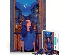 Vue Nocturne Depuis Le Balcon Puzzle 1000 pièces pour Adultes Jeu de réflexion Loisirs et Divertissement Qualité supérieure Joli présent (38x52cm)