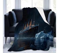 Vue Nocturne du Titanic Plaid Polaire 180x200 cm, Couverture et Plaid Canapé Grande Taille en Flanelle Douce et Chaude Noir Confortable pour Enfants et Adultes, Chambre et Lit