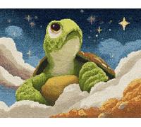 vue nocturne Latch Hook Rug Kits for Adults Beginners,Tortue verte regardant les étoiles,DIY with Printed Canvas Crochet Yarn Handmade Embroidery Crafts Crochet for Home Decoration,90x120cm