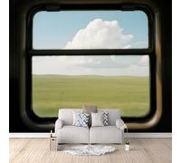 Vue Par Fenêtre Papier Peint 3D Vue Sur La Prairie Naturelle Depuis La Fenêtre Du Train Papier Peint Intissé Murale, Photo Mural pour Chambre à Coucher D'Enfant TV Fond Décor Mural 200×140cm (L x H)