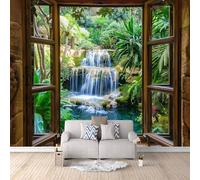 Vue Par Fenêtre Papiers peints, 3D Forêt Tropicale Humide Salon Wallpaper, étanche Mat épaissi Photo Murale, Chambre Intissé Papier Peint Photo, Mur de fond TV lmage Muraux Poster 300 x 210 CM