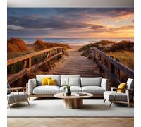 Vue Sur La Mer Papier Peint Intissé 400 x 280 cm Promenade vers la plage Panoramique Image Photo Trompe l'oeil Murale Wallpaper Tapisserie pour Salon, Adulte Chambre d'enfants, Étude Décoration