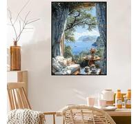Vue sur la mer Peinture Diamant Painting Kit Complet, DIY 5D Diamond Painting fenêtre Peinture Diamant, Activité Manuelle Adulte, Diamond Art Kits pour Halloween Murale Décoration 35x50cm YI-221
