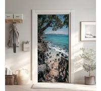 Vue sur la Mer Sticker Mural, Plage Côtièr Autocollants De Porte Muraux Décoration Poster Murale, Paysage Naturel Stickers de Porte Imperméable Vinyle 80x200 cm