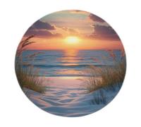 Vue sur la Plage Tapis Rond Dunes Sable Blanches Herbe mer Coucher Soleil Moquette Lavable Tapis Doux et Fins pour Le Salon Chambre Salon thé Décoration intérieure Antidérapante 160x160cm