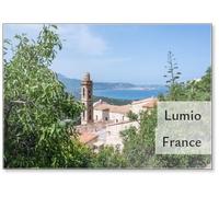 Vue sur le Campanile Et L'église Sainte Marie De Lumio Et Le Golfe De Calvi, Lumio, Balagne, Haute Corse, France, Aimant de Réfrigérateur
