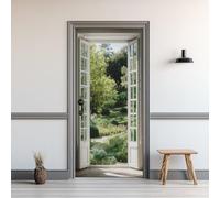 Vue Sur Le Jardin Poster Porte Trompe L'oeil Plantes Vert Sticker Porte 83x204, Paysage Naturel Autocollant Porte 3D Auto-Adhésif PVC Imperméabl pour Chambre Cuisine Bain Salle, p2Im9