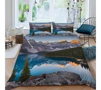 Vue sur Le Lac et Les Montagnes Housse de Couette 160x200 Parures de Lit 1 Personne Imprimé 3D Microfibre Douce Paysages Naturels Housses Couette avec 2 Taies d'oreiller et Fermeture Éclair i.5409